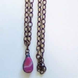 Pink and White Marble Affect Pendant Brass Chain